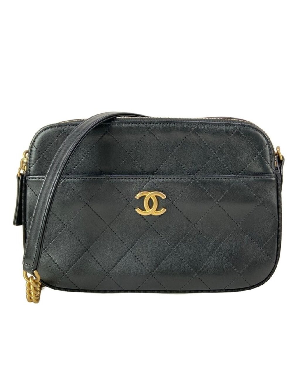 Chanel Shoulder Bag Quilted Black Chain Vintage Gold Leather